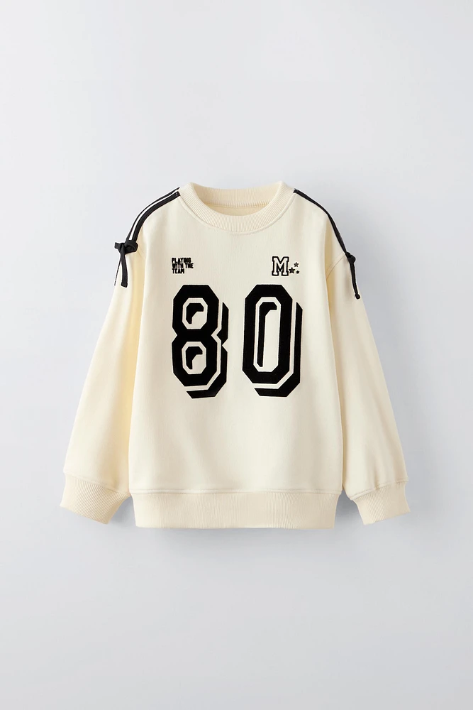 TEXT PRINT FLOCKED SWEATSHIRT