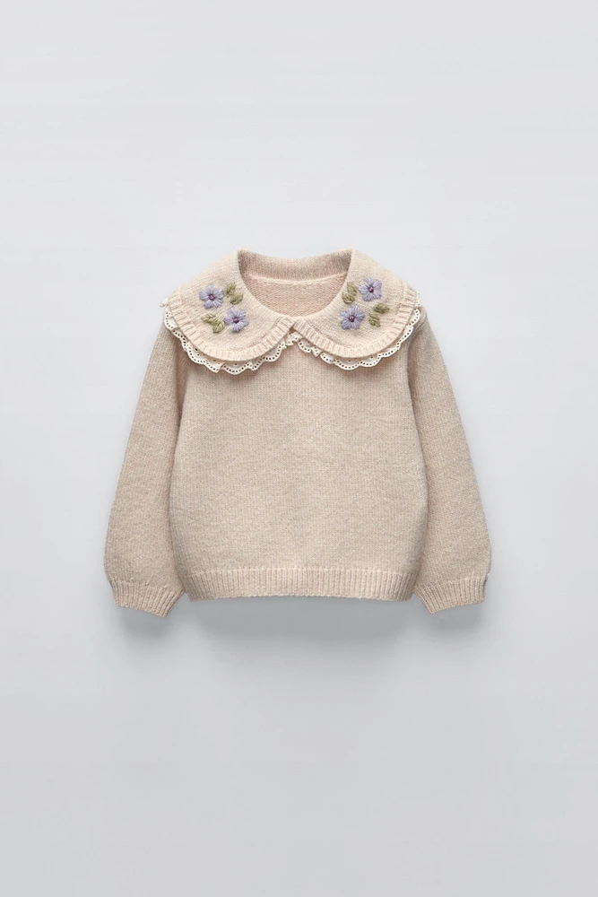 EMBROIDERED COLLAR KNIT SWEATER