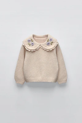 EMBROIDERED COLLAR KNIT SWEATER