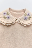 EMBROIDERED COLLAR KNIT SWEATER