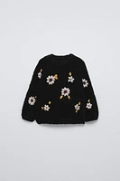 EMBROIDERED RUFFLY FLORAL SWEATER