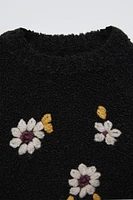 EMBROIDERED RUFFLY FLORAL SWEATER