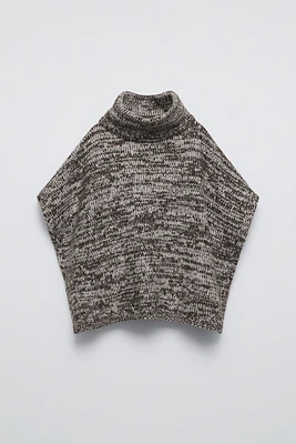 FLECKED KNIT PONCHO