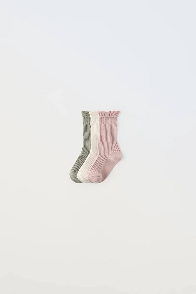 THREE-PACK OF RIB LACE SOCKS