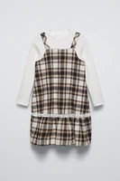 CHECKERED PINAFORE WITH RIBBED SHIRT