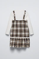 CHECKERED PINAFORE WITH RIBBED SHIRT