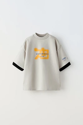 DOUBLE SLEEVE T-SHIRT WITH RAISED TEXT