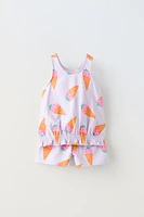 PRINTED SLEEVELESS TOP AND SHORTS MATCHING SET