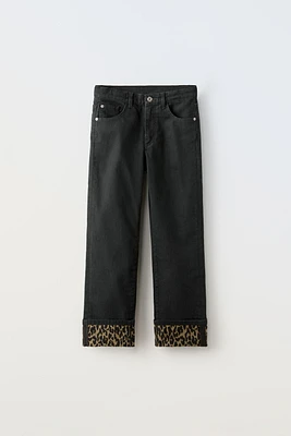 ANIMAL PRINT DETAIL STRAIGHT LEG JEANS