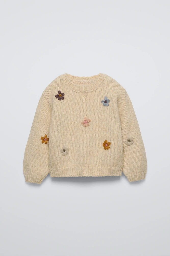 FLORAL EMBROIDERY KNIT SWEATER