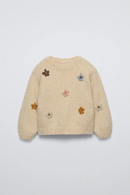 FLORAL EMBROIDERY KNIT SWEATER