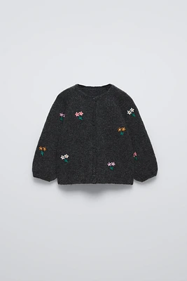 FLORAL EMBROIDERY KNIT CARDIGAN