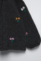 FLORAL EMBROIDERY KNIT CARDIGAN