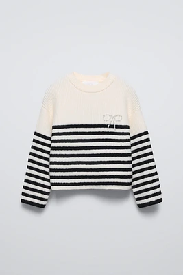 STRIPED KNIT SWEATER WITH BOW