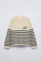 STRIPED KNIT SWEATER WITH EMBROIDERY