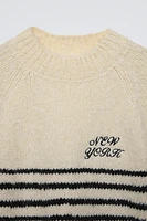 STRIPED KNIT SWEATER WITH EMBROIDERY