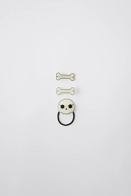 GLOW IN THE DARK SKULL HAIR TIE AND BONES CLIPS