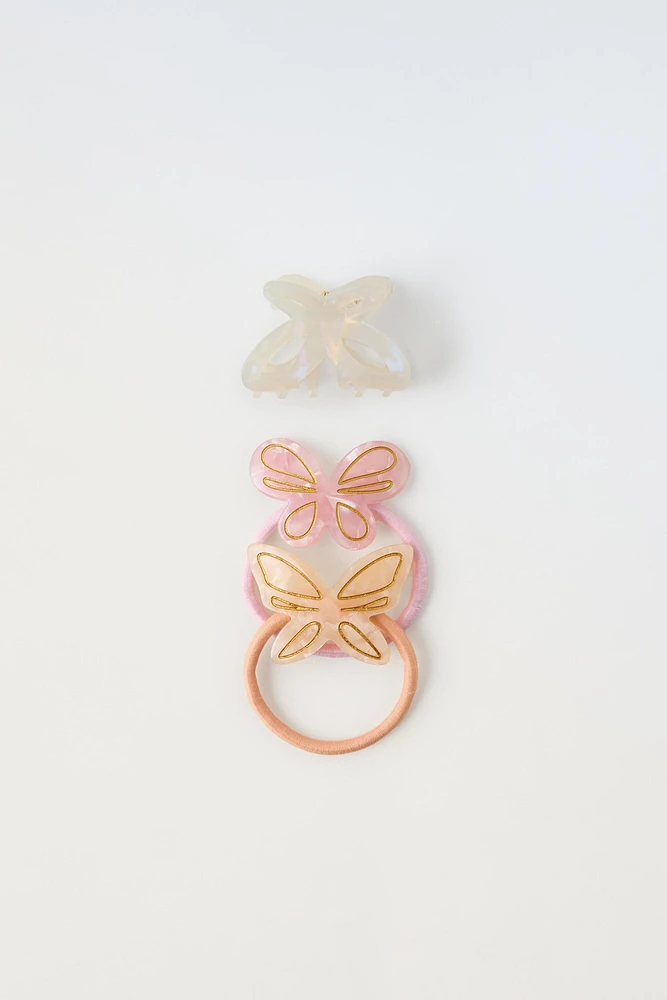 PACK OF BUTTERFLY HAIR TIES AND CLIP