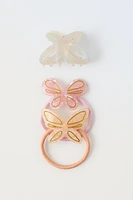 PACK OF BUTTERFLY HAIR TIES AND CLIP