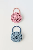 TWO PACK DENIM FLORAL HAIR TIES