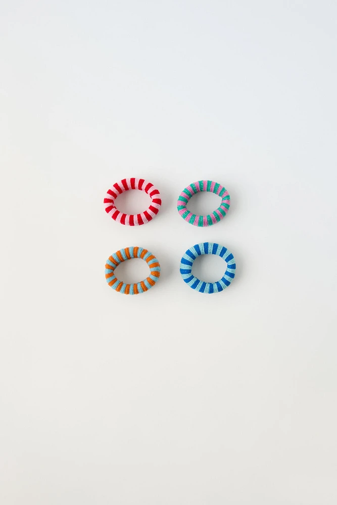 FOUR-PACK OF STRIPED WIDE HAIR TIES