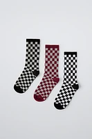 THREE-PACK OF CHECKERBOARD CREW SOCKS