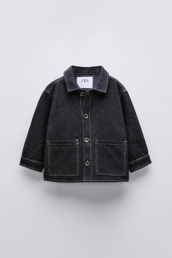 TOPSTITCHED TWILL OVERSHIRT