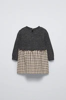 COMBINATION CHECKERED KNIT DRESS