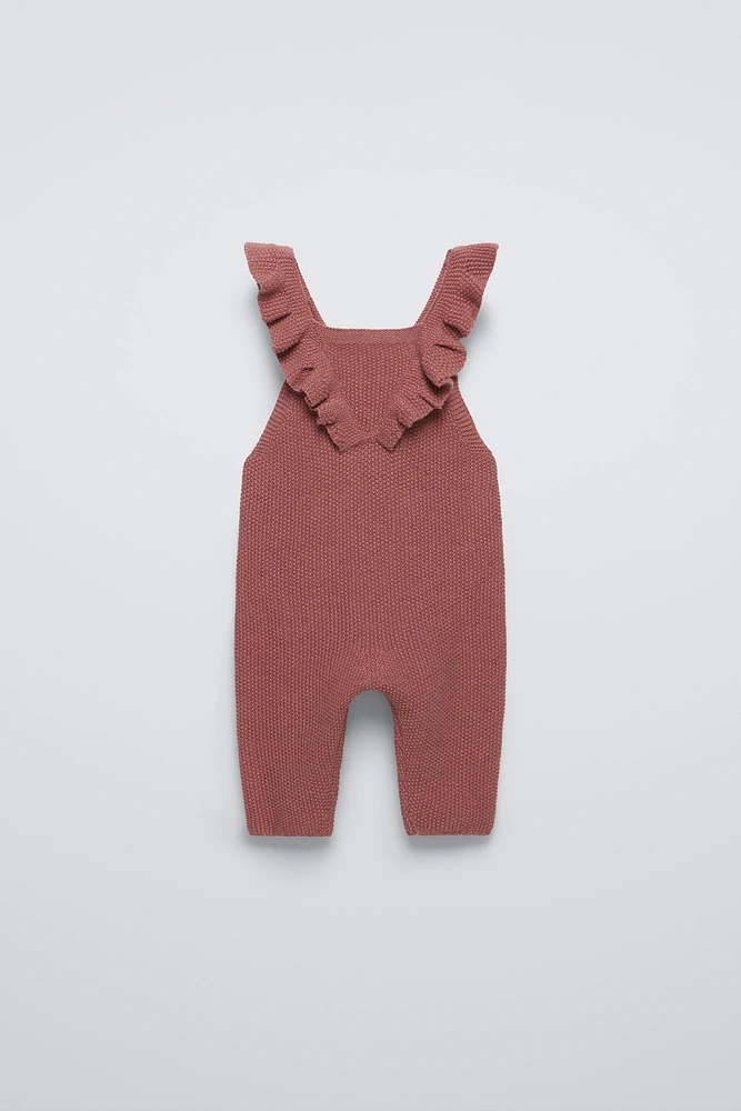 RUFFLED KNIT OVERALLS