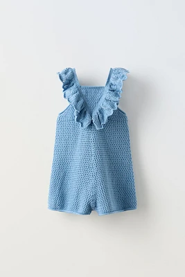 RUFFLED CROCHET KNIT OVERALLS