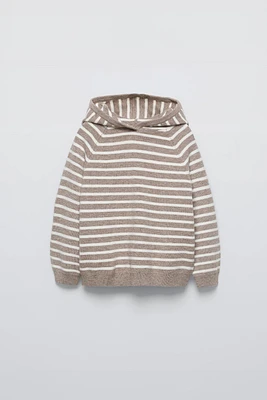 HOODED KNIT SWEATER WITH STRIPES