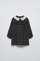 CHECKERED EMBROIDERED COLLAR DRESS