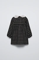 CHECKERED EMBROIDERED COLLAR DRESS