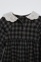 CHECKERED EMBROIDERED COLLAR DRESS