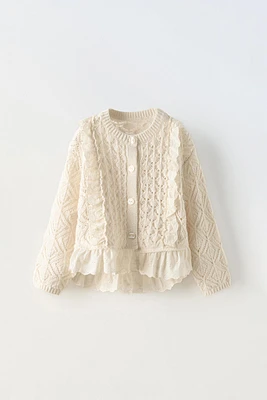 RUFFLED KNIT CARDIGAN