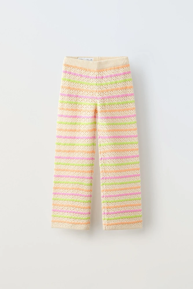 STRIPED CROCHET KNIT PANTS