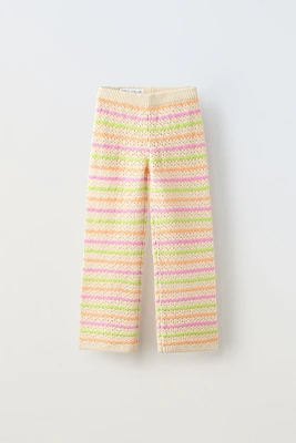 STRIPED CROCHET KNIT PANTS