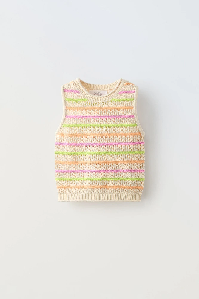 STRIPED CROCHET KNIT TOP