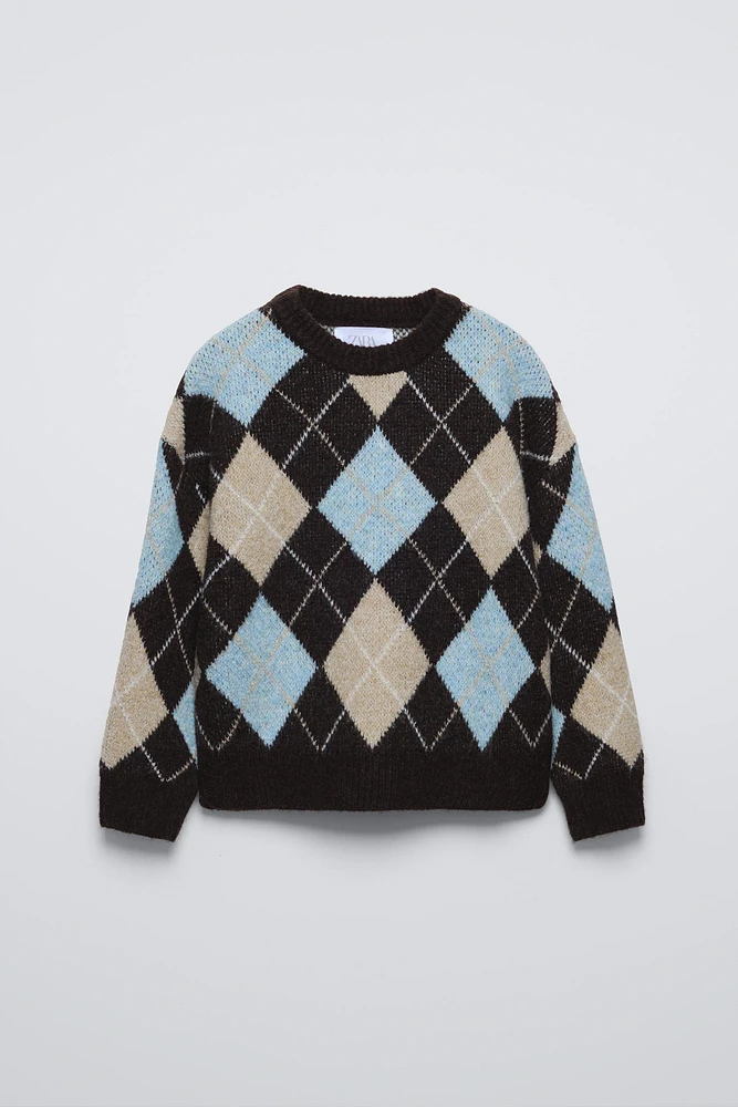 KNIT ARGYLE SWEATER