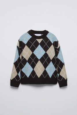 KNIT ARGYLE SWEATER