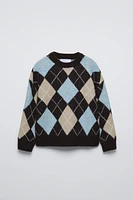 KNIT ARGYLE SWEATER