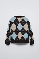 KNIT ARGYLE SWEATER