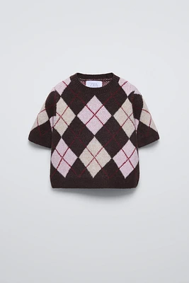 KNIT ARGYLE SWEATER