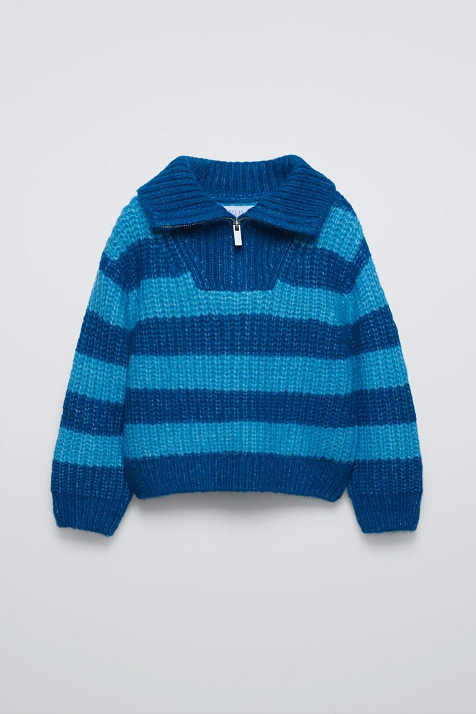 ZIPPERED STRIPED KNIT SWEATER