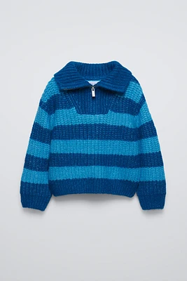 ZIPPERED STRIPED KNIT SWEATER