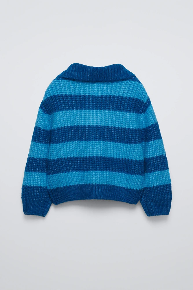 ZIPPERED STRIPED KNIT SWEATER