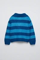 ZIPPERED STRIPED KNIT SWEATER