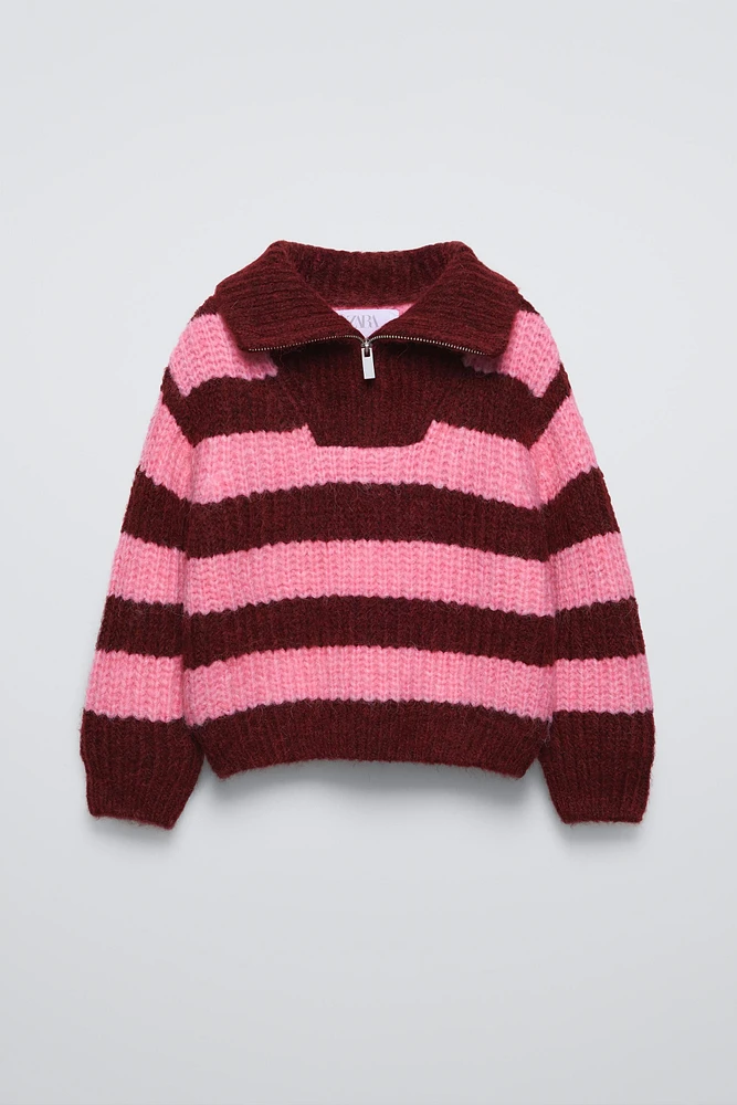 ZIPPERED STRIPED KNIT SWEATER