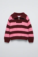 ZIPPERED STRIPED KNIT SWEATER