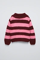 ZIPPERED STRIPED KNIT SWEATER